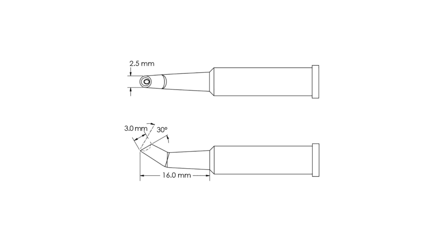 Metcal / GT6-HF3025V Lötspitze 3,0 x 2,5 x 16 mm Angeschrägt 30° GT6 für Lötkolben