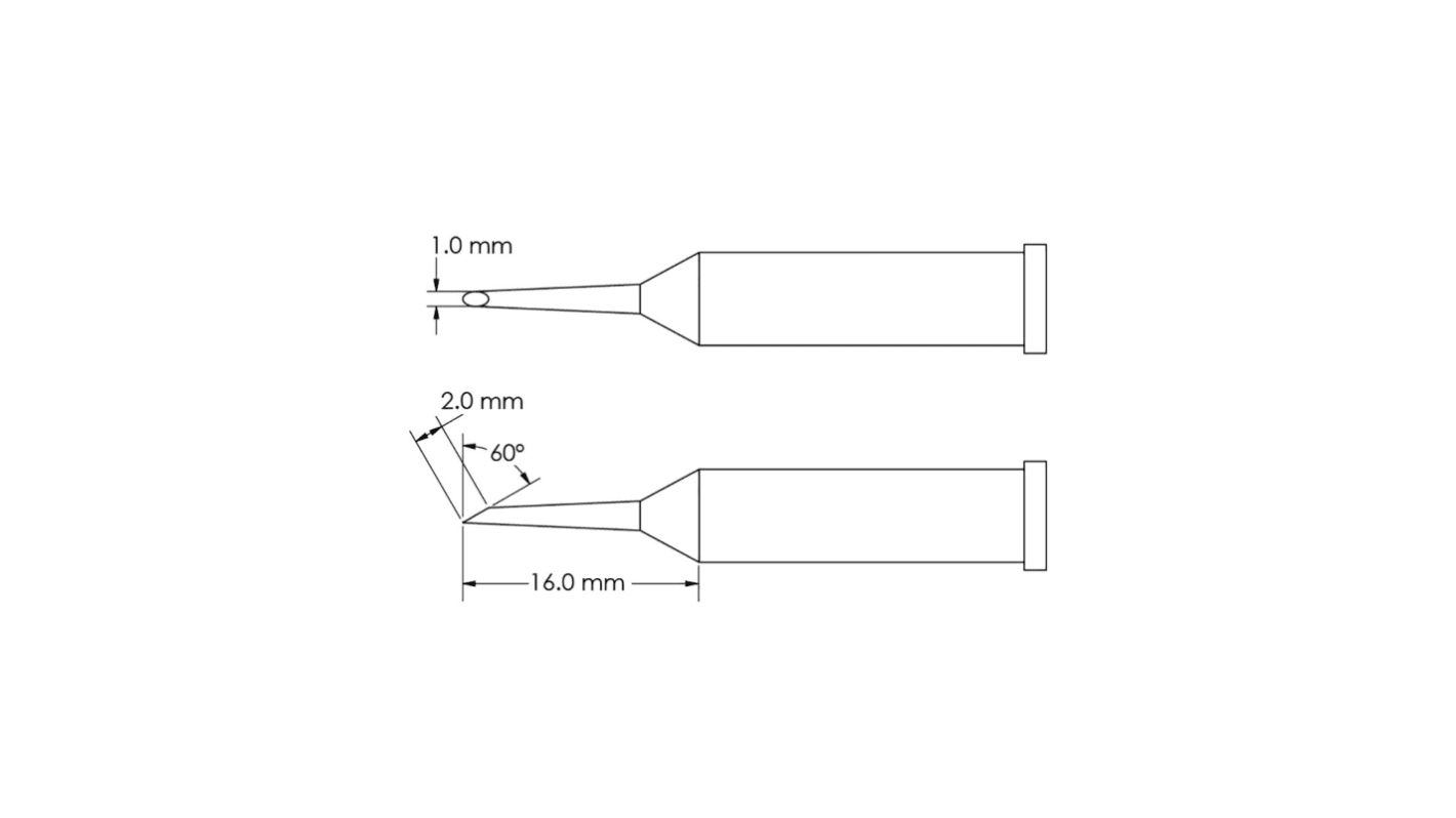 Punta de soldadura tipo Hoof Metcal, serie GT6 mod. GT6-HF6010S, punta de 1,0 x 16 mm, 60°, para usar con Soldador
