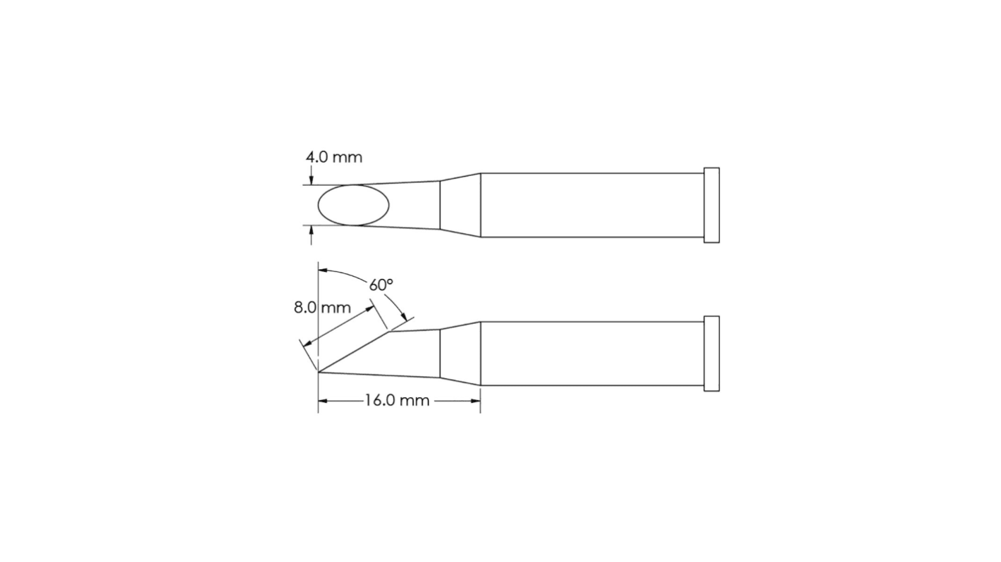 Punta de soldadura tipo Hoof Metcal, serie GT6 mod. GT6-HF6040S, punta de 4,0 x 16 mm, 60°, para usar con Soldador