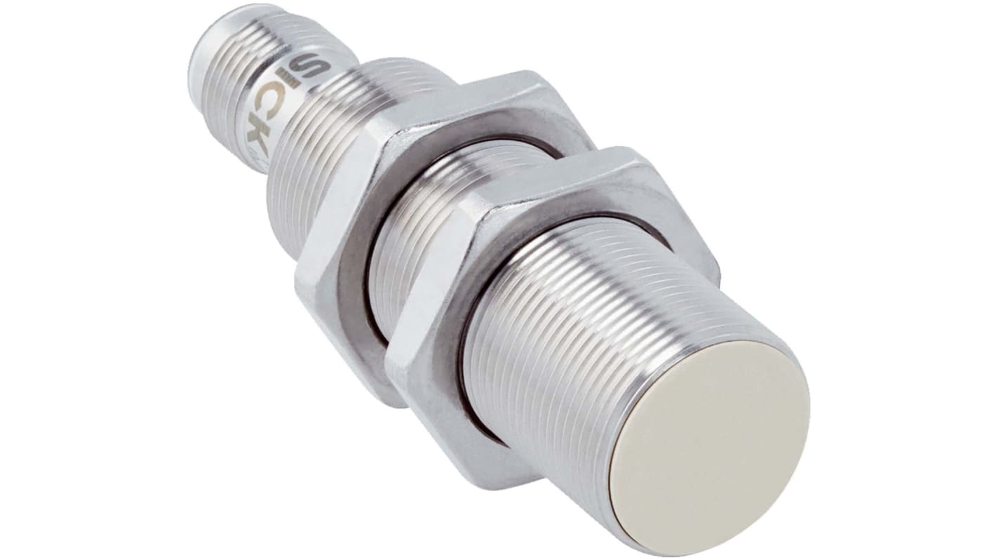 Sensor de proximidad Sick, M18 x 1, alcance 8 mm, salida PNP normalmente cerrado, 10 → 30 V., IP68, IP69K, 1kHz