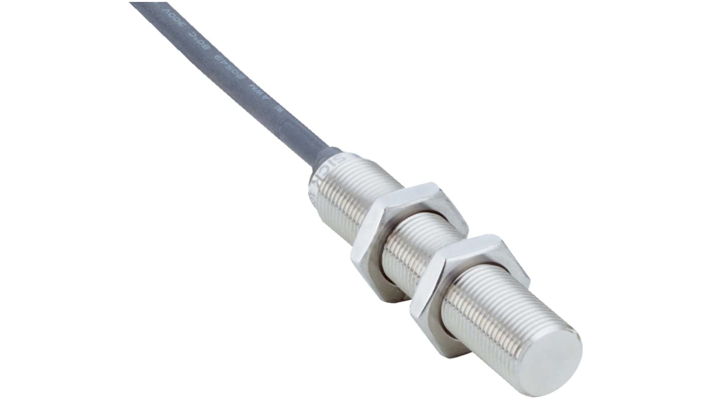 Sensor de proximidad Sick, M12 x 1, alcance 4 mm, salida PNP normalmente abierto, 10 → 30 V., IP68, IP69K, 100Hz