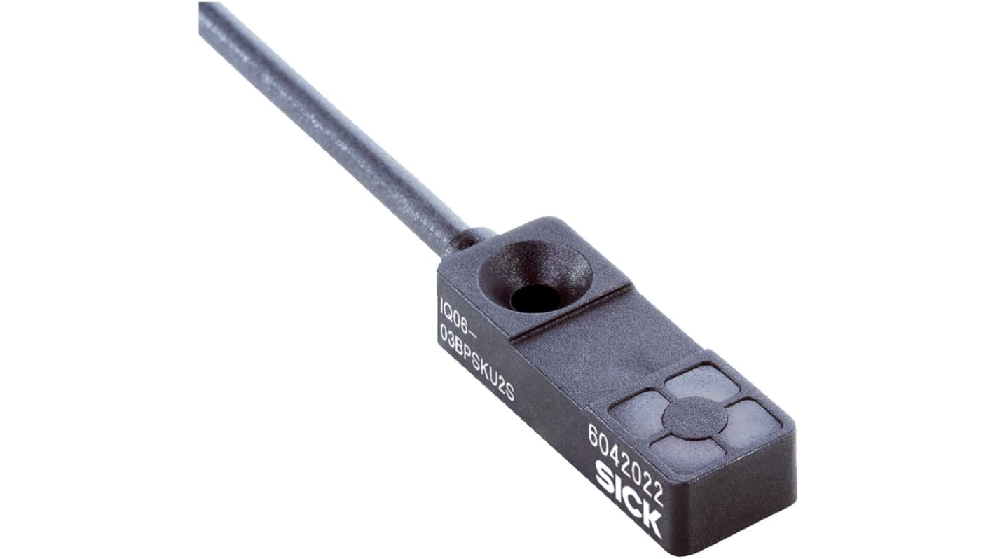 Sensore di prossimità a parallelepipedo Sick, NPN normalmente chiuso, rilevamento 3 mm, 10 → 30 V.