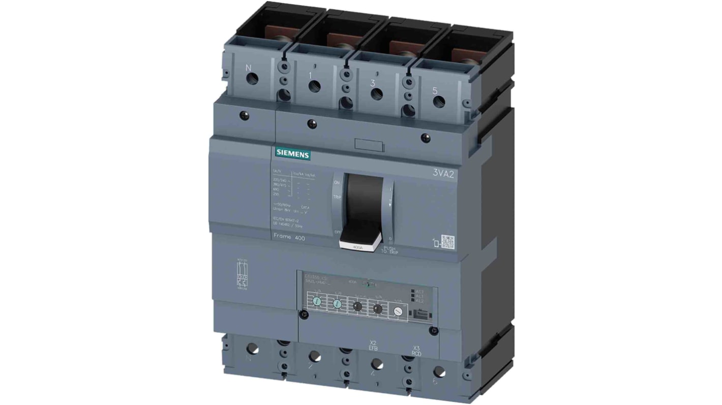 Disjoncteur Siemens SENTRON 4 pôles, 250A, pouvoir de coupure 85 kA, montage fixe