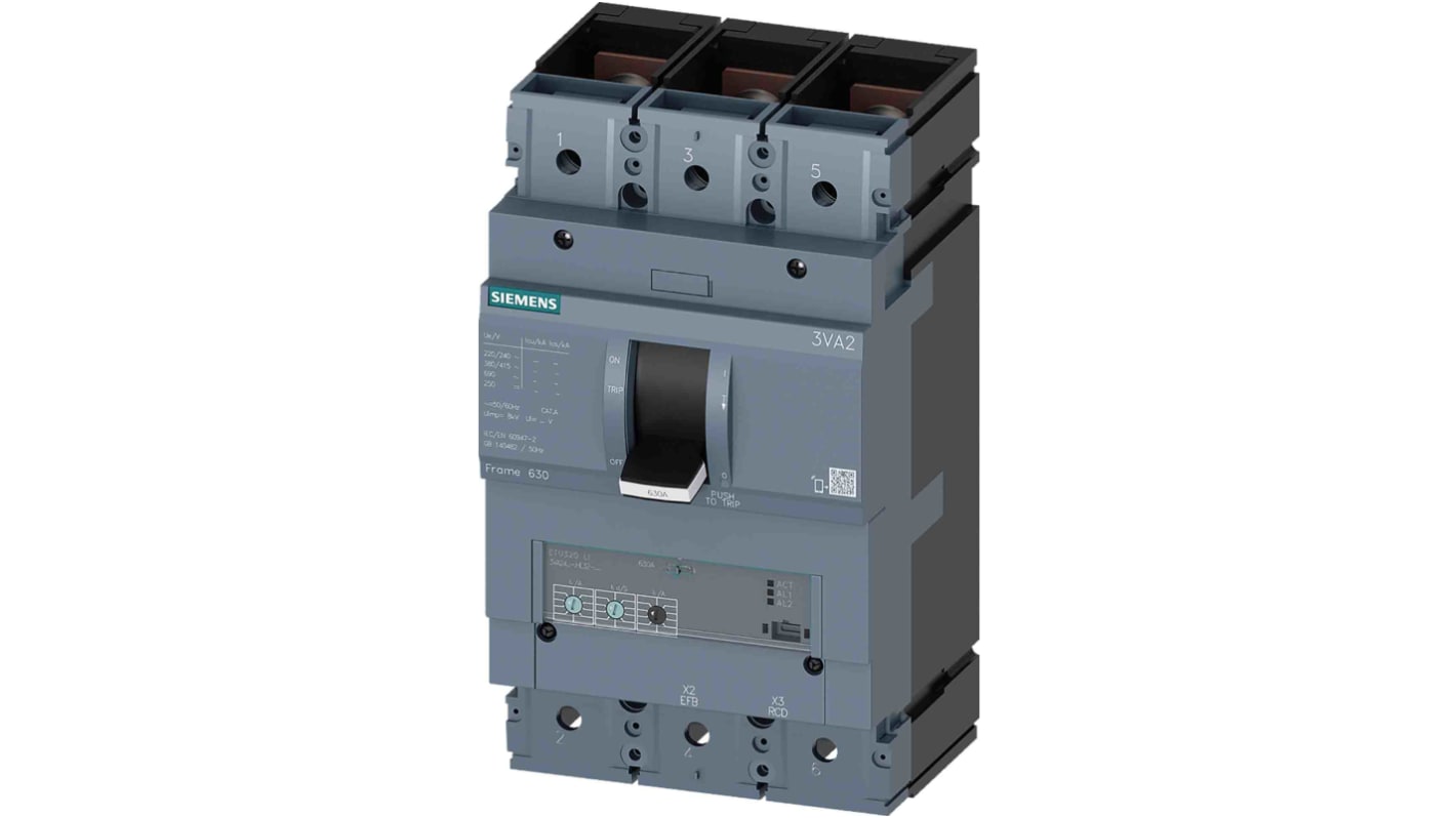 Siemens, SENTRON MCCB 3P 630A, Breaking Capacity 85 kA, Fixed Mount