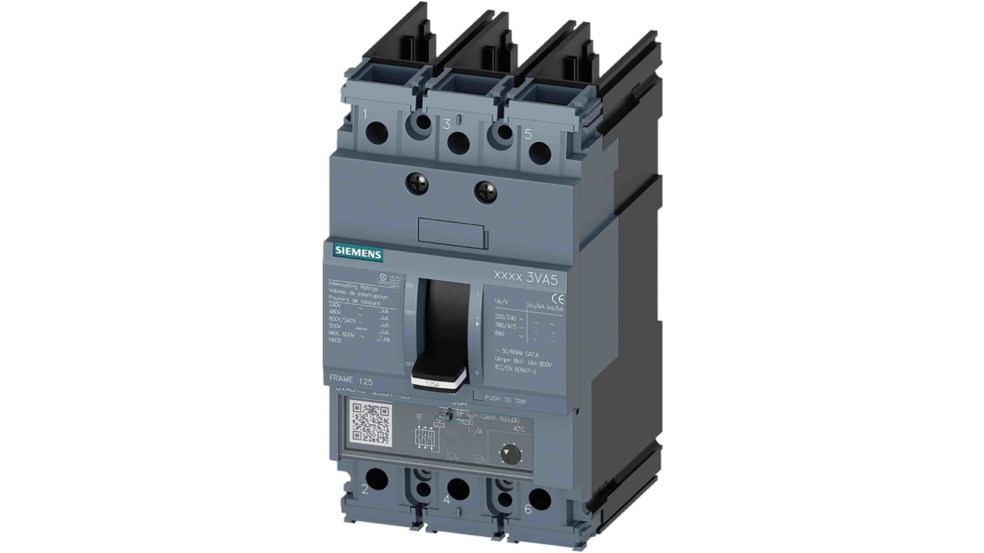 Interruttore magnetotermico scatolato 3VA5112-4EC31-0AA0, 3, 125A, 690V, potere di interruzione 25 kA, Fissa