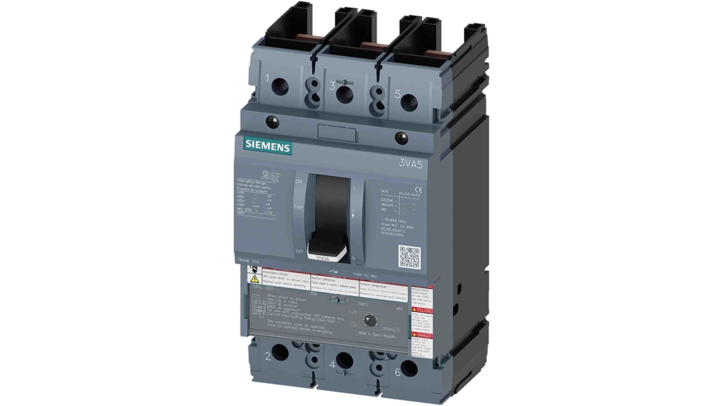 Disjoncteur Siemens SENTRON 3 pôles, 250A, pouvoir de coupure 65 kA, montage fixe
