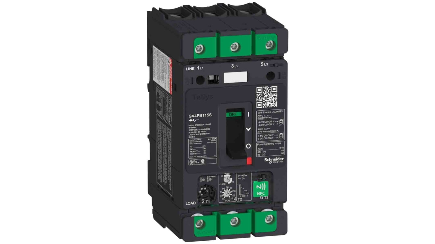 Schneider Electric TeSys Thermal Circuit Breaker - GV4PB 3 Pole 690V ac Voltage Rating, 115A Current Rating