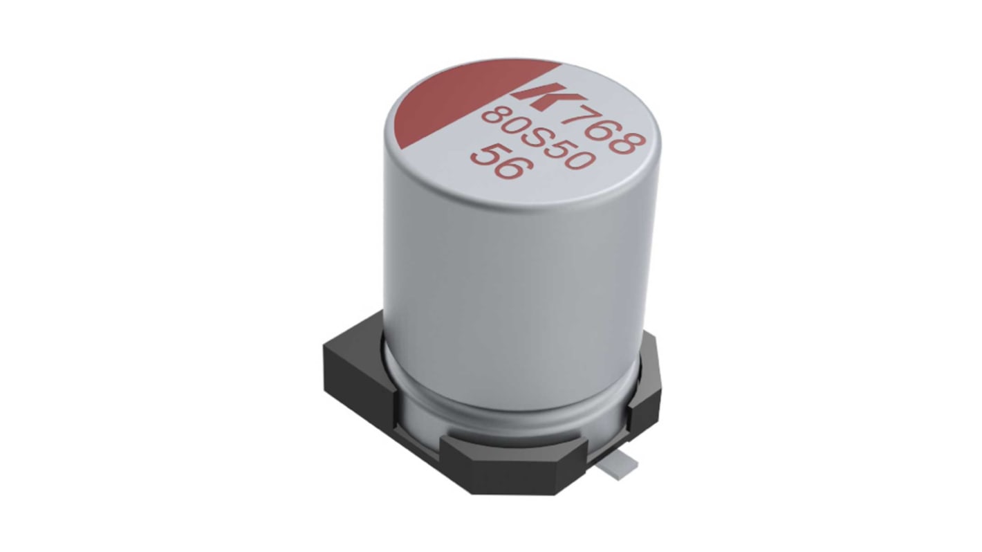 A768MS107M1JLAV027 KEMET 100μF Surface Mount Polymer Capacitor, 63V