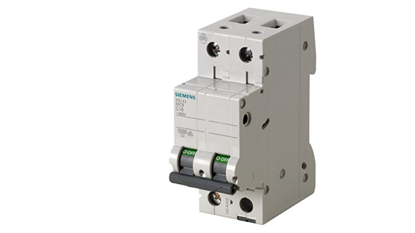 Siemens SENTRON 5SL4 MCB, 2P, 10A Curve C, 400V AC, 72V DC, 10 kA Breaking Capacity