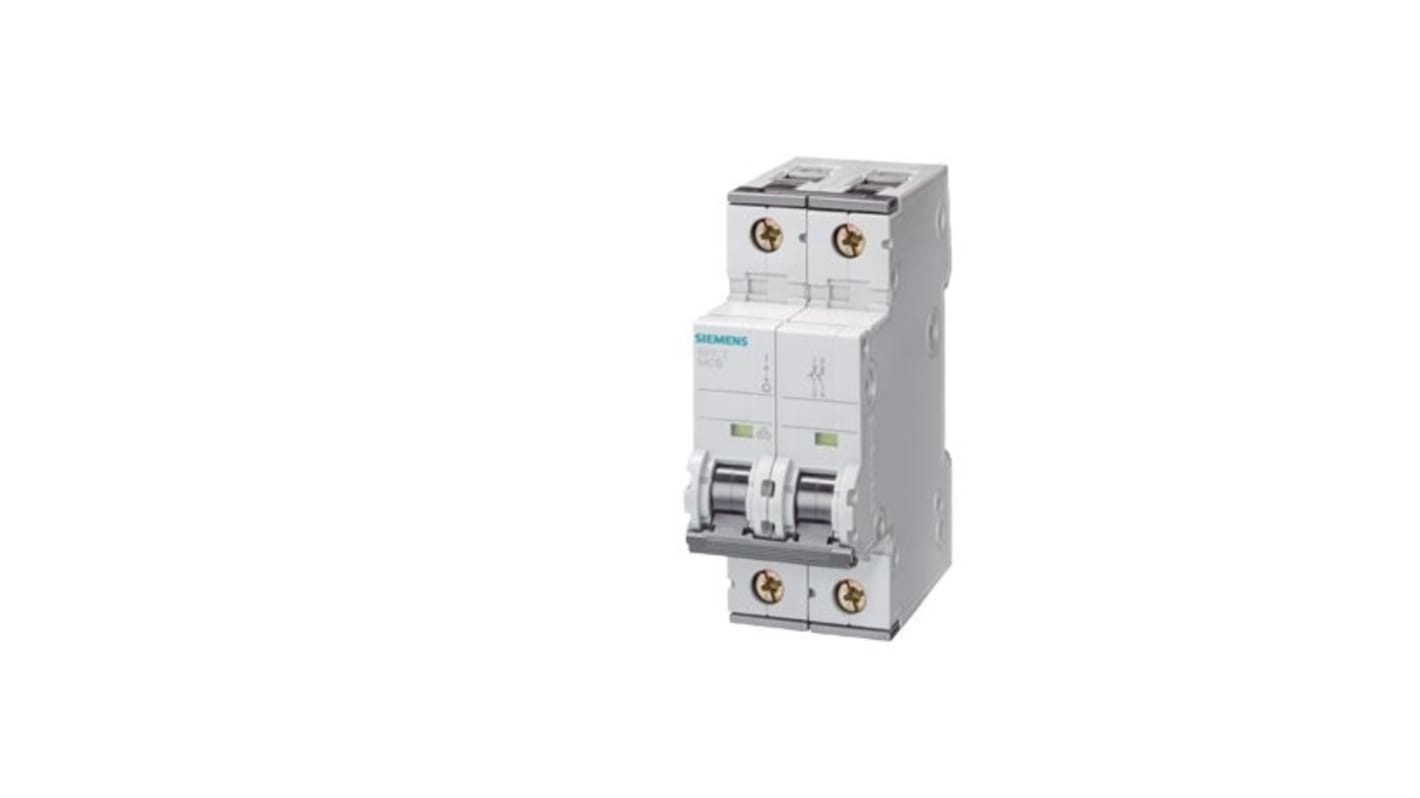 Siemens SENTRON 5SY4 MCB, 2P, 8A Curve C, 400V AC, 72V DC, 10 kA Breaking Capacity