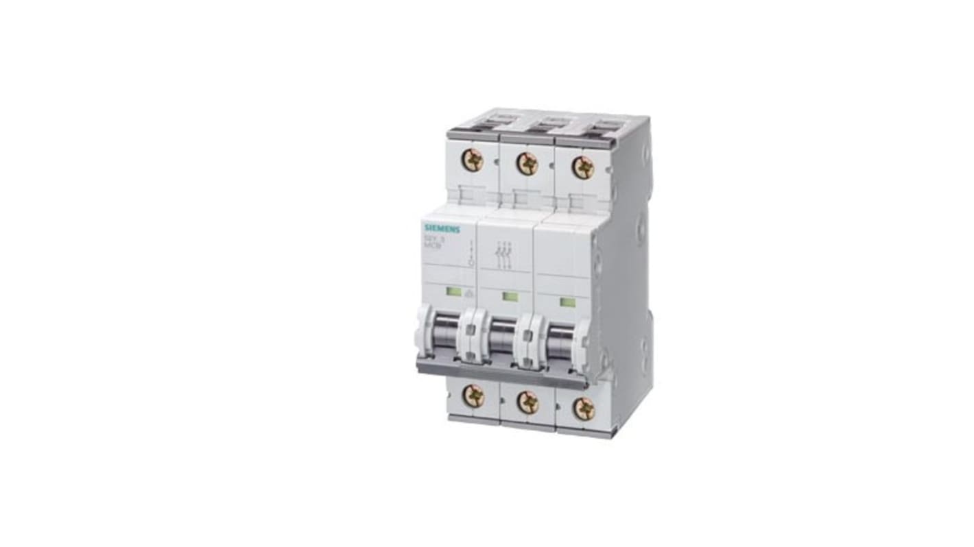 Siemens SENTRON 5SY7 MCB, 3P, 63A Curve C, 400V AC, 72V DC, 15 kA Breaking Capacity