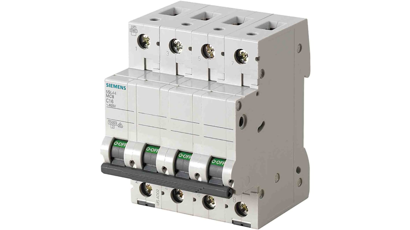 Siemens 5SL4 MCB Leitungsschutzschalter Typ D, Pol 3P+N 3A 400V, Abschaltvermögen 10 kA SENTRON DIN-Schienen-Montage