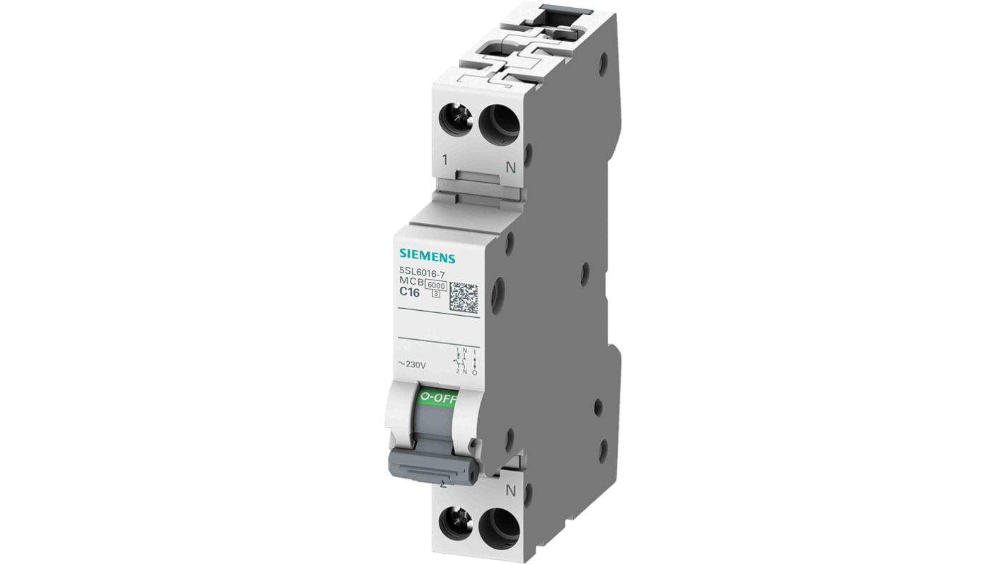 Siemens 5sl6 - Automático Magnetotérmico 230v 6ka 1+neutro Polos C 16a