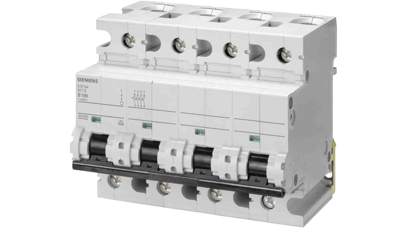 Siemens SENTRON 5SP4 MCB, 4P, 80A Curve D, 400V AC, 10 kA Breaking Capacity