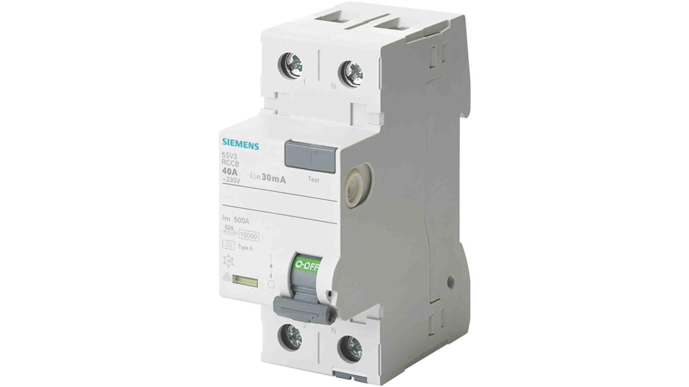 Interrupteur différentiel Siemens 5SV3, 2 Pôles, 25A, 30mA, Type A