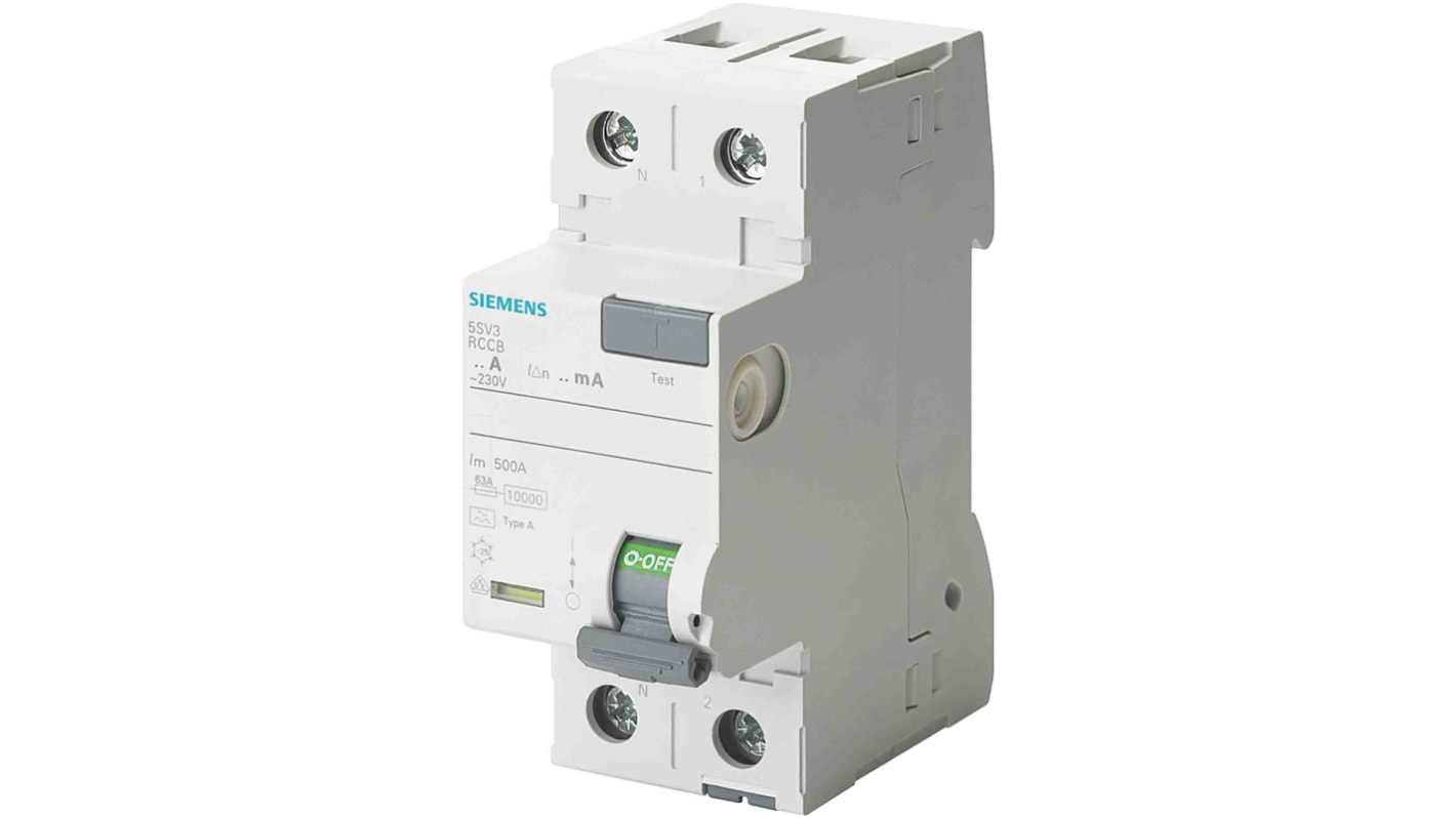 RCCB Siemens 5SV3, 2P, 80A, sensibilità 30mA, Tipo A