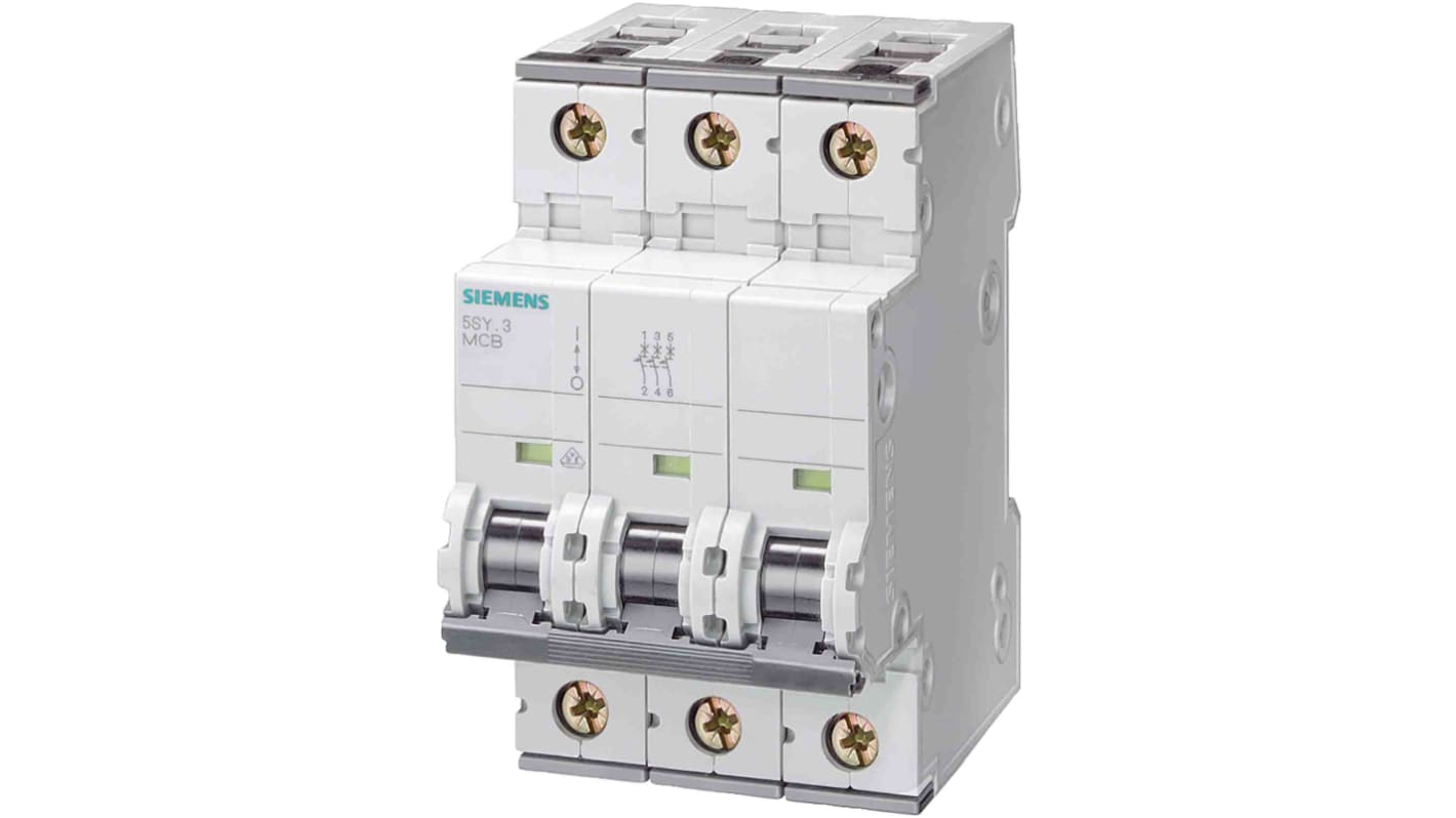 Siemens SENTRON 5SY4 MCB, 3P, 500mA Curve D, 400V AC, 72V DC, 10 kA Breaking Capacity