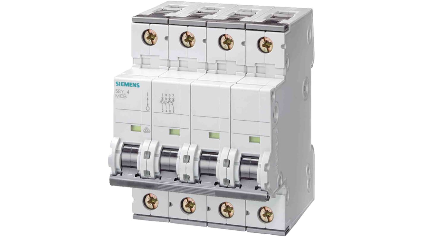 Siemens 5SY4 MCB Leitungsschutzschalter Typ D, Pol 3P+N 25A 400V, Abschaltvermögen 10 kA SENTRON DIN-Schienen-Montage