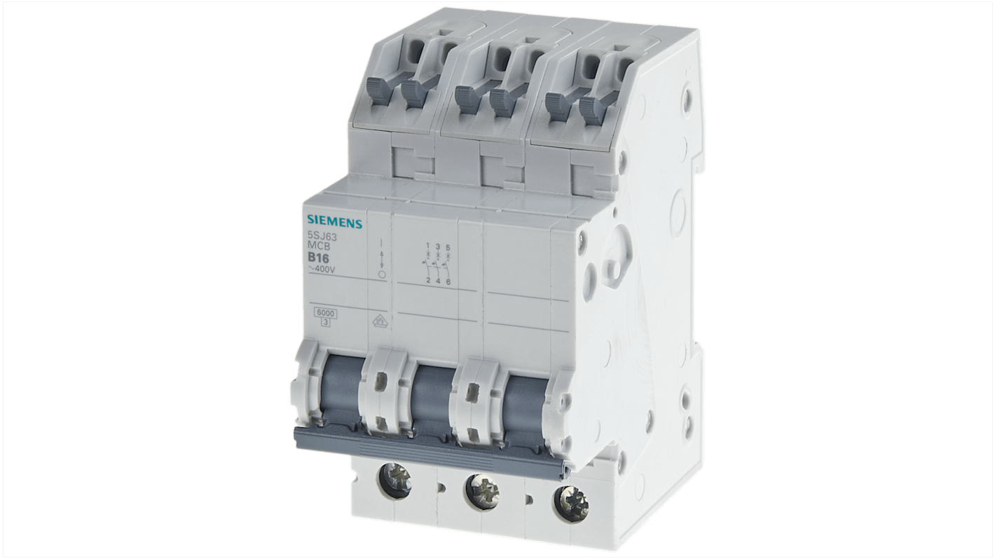 Interruptor automático 3P, 20A, Curva Tipo C, Poder de corte 6 kA 5SJ6320-7KS, SENTRON, Montaje en Carril DIN