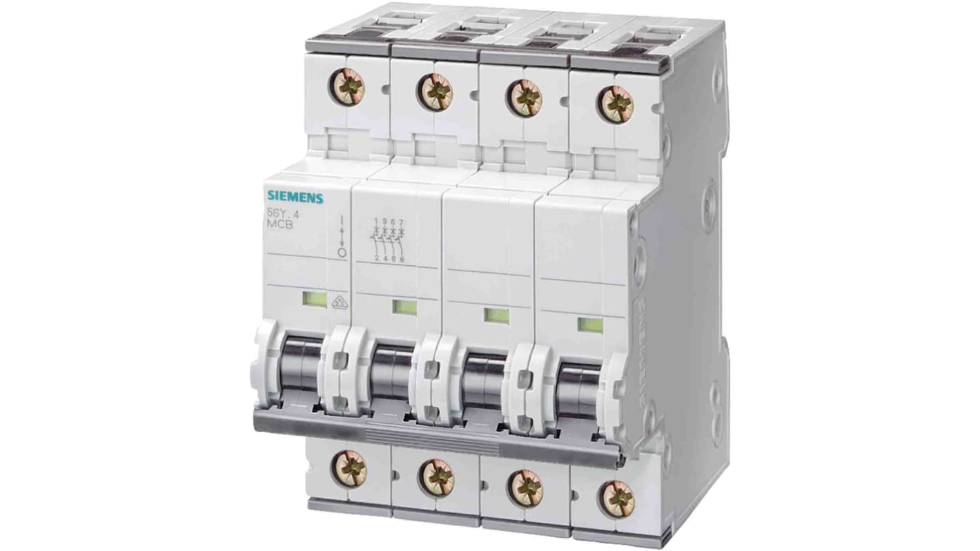 Siemens SENTRON 5SY4 MCB, 4P, 300mA Curve C, 400V AC, 72V DC