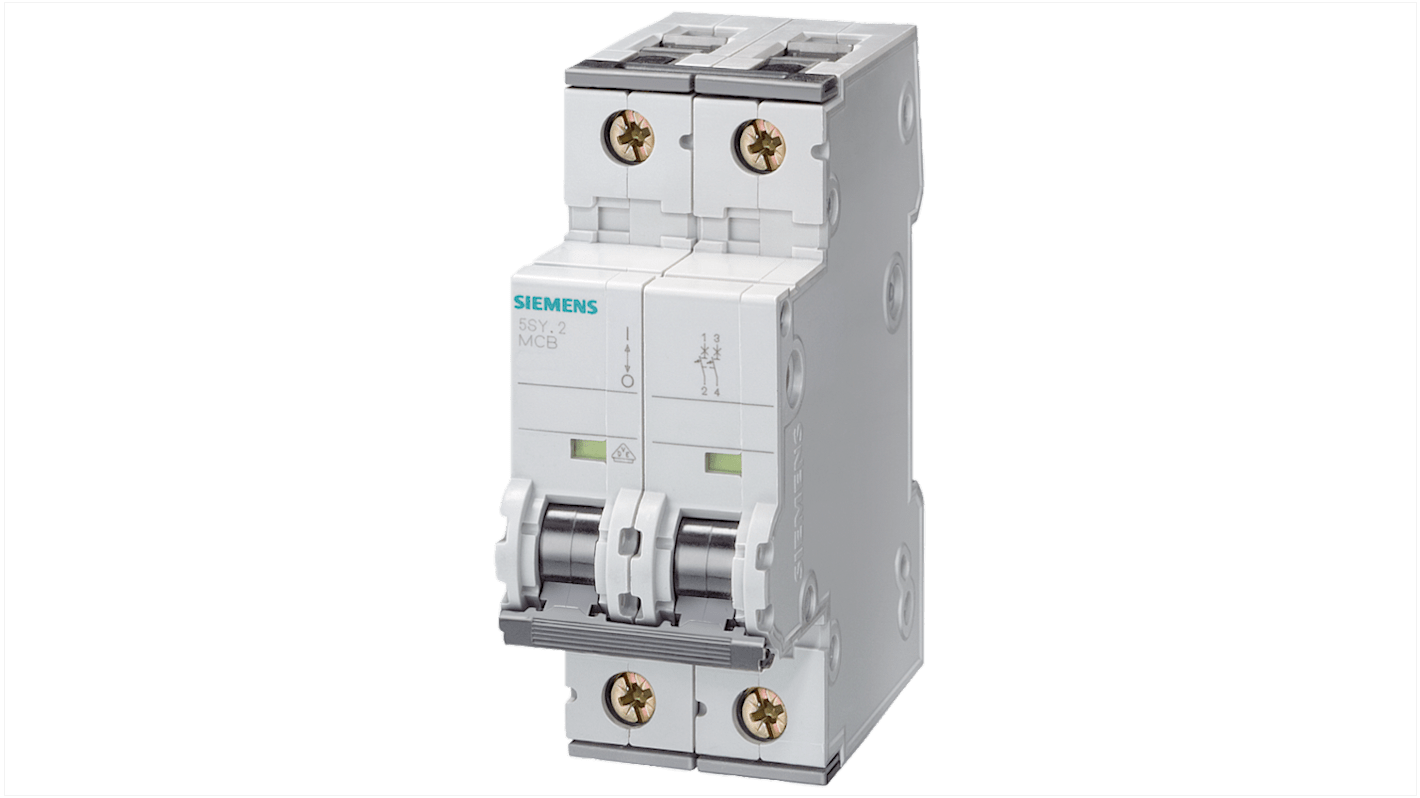 Siemens 5SY5 MCB Leitungsschutzschalter Typ C, 2-polig 16A 400V, Abschaltvermögen 10 kA SENTRON DIN-Schienen-Montage