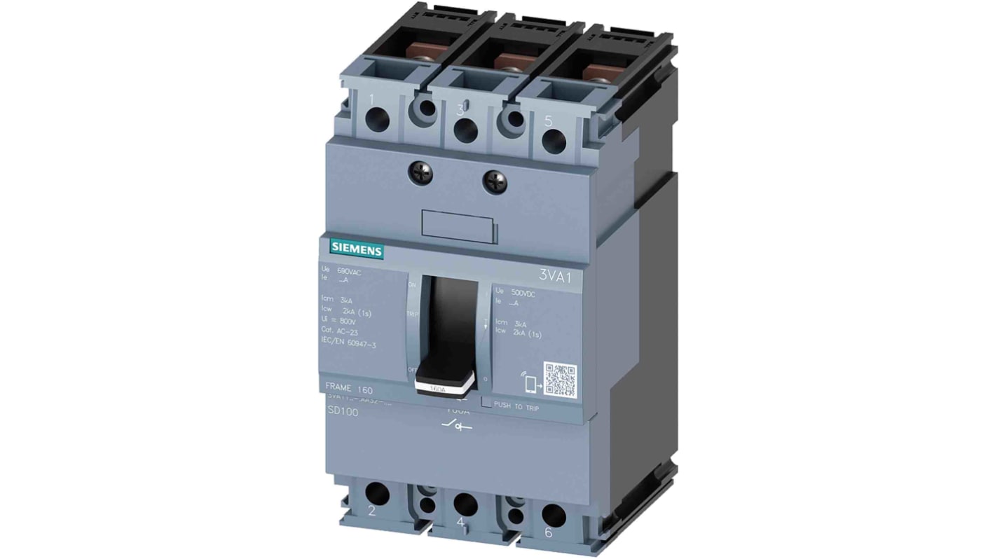 Siemens 3P Pole Isolator Switch - 100A Maximum Current, 38W Power Rating, IP40