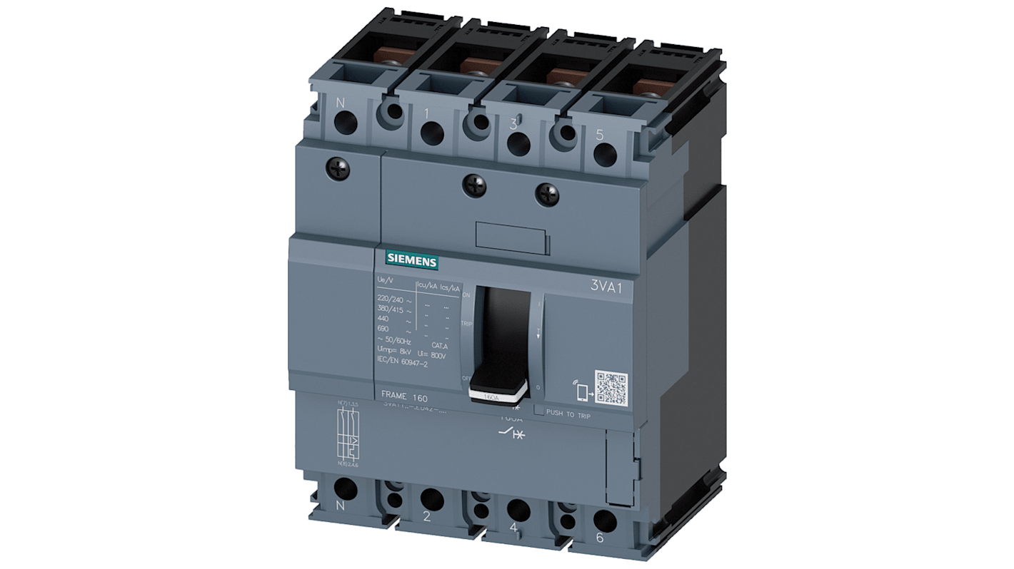 Disjoncteur Siemens SENTRON 4 pôles, 160A, pouvoir de coupure 70 kA