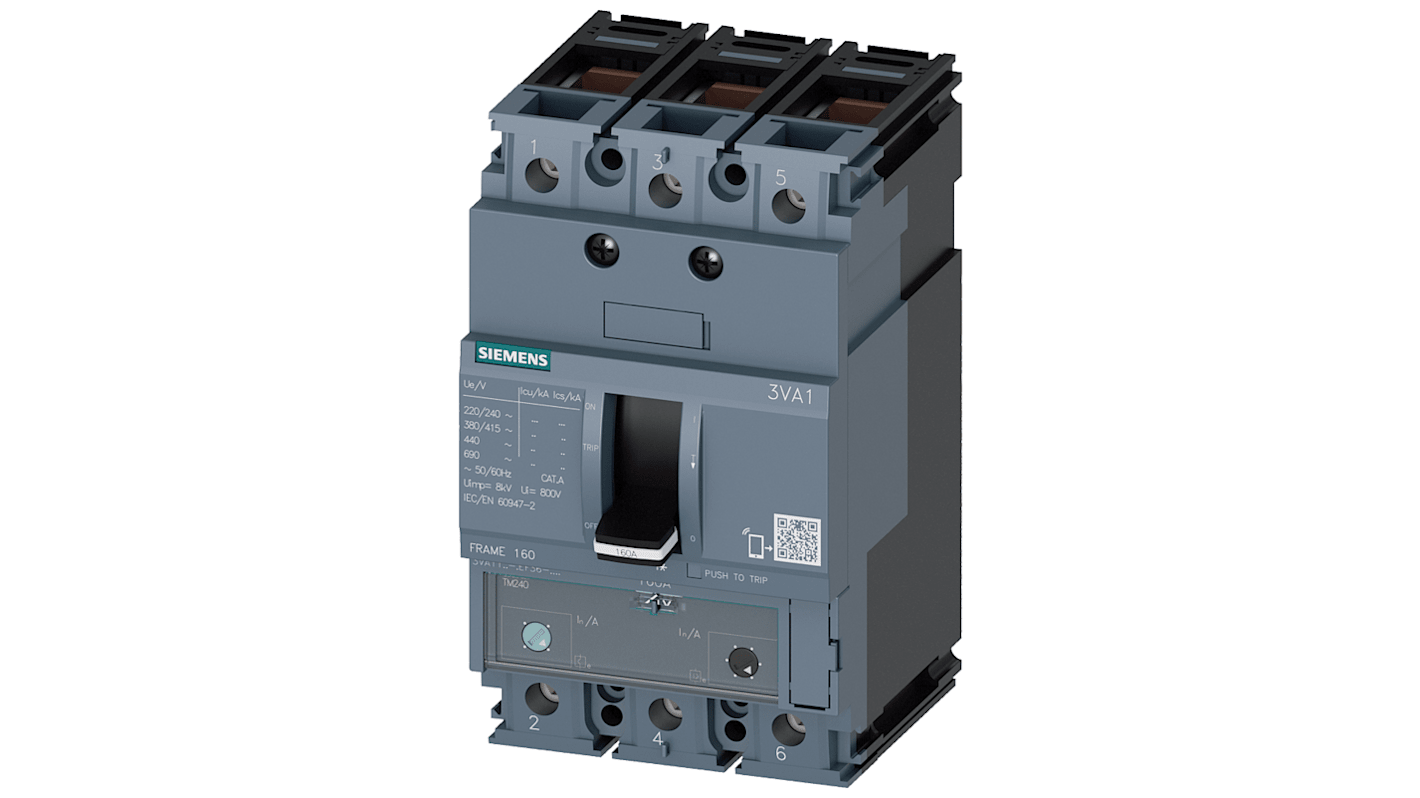 Interruttore magnetotermico scatolato 3VA1125-6EF36-0AA0, 3, 25A, 690V, potere di interruzione 70 kA