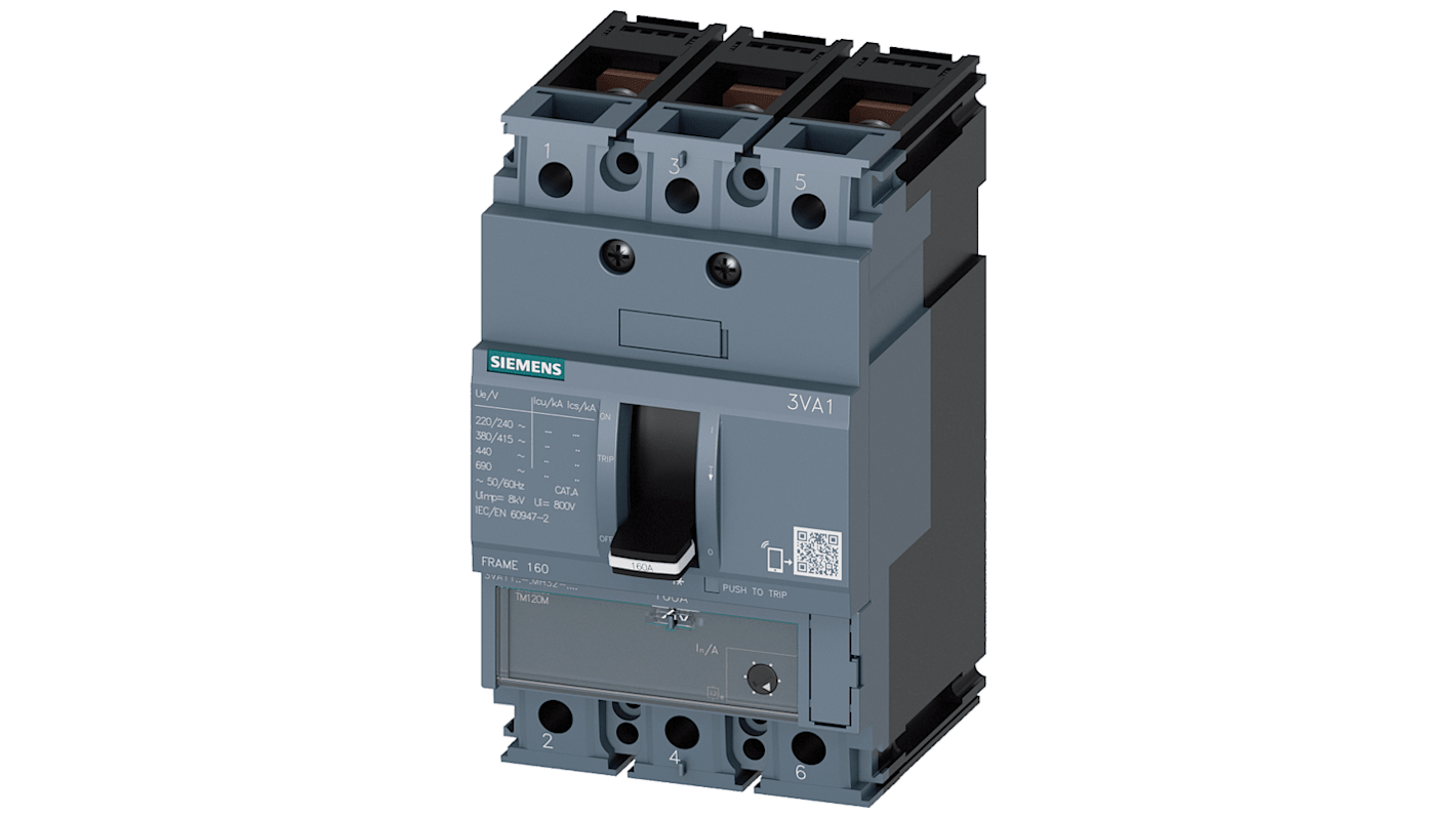 Siemens SENTRON 3VA1, Leistungsschalter MCCB 3-polig, 40A / Abschaltvermögen 55 kA 690V, L. 76.2mm