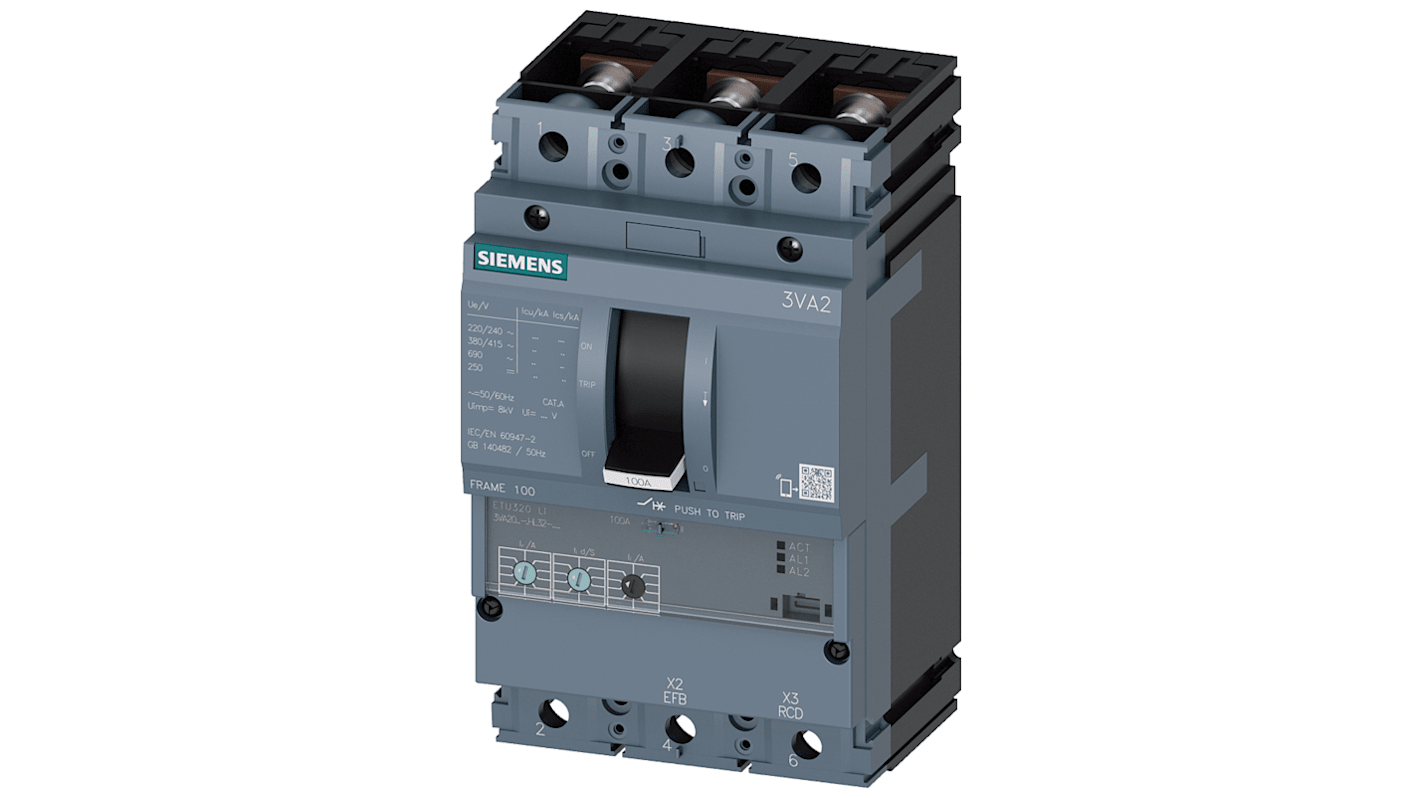 Disjoncteur Siemens SENTRON 3 pôles, 100A, pouvoir de coupure 85 kA