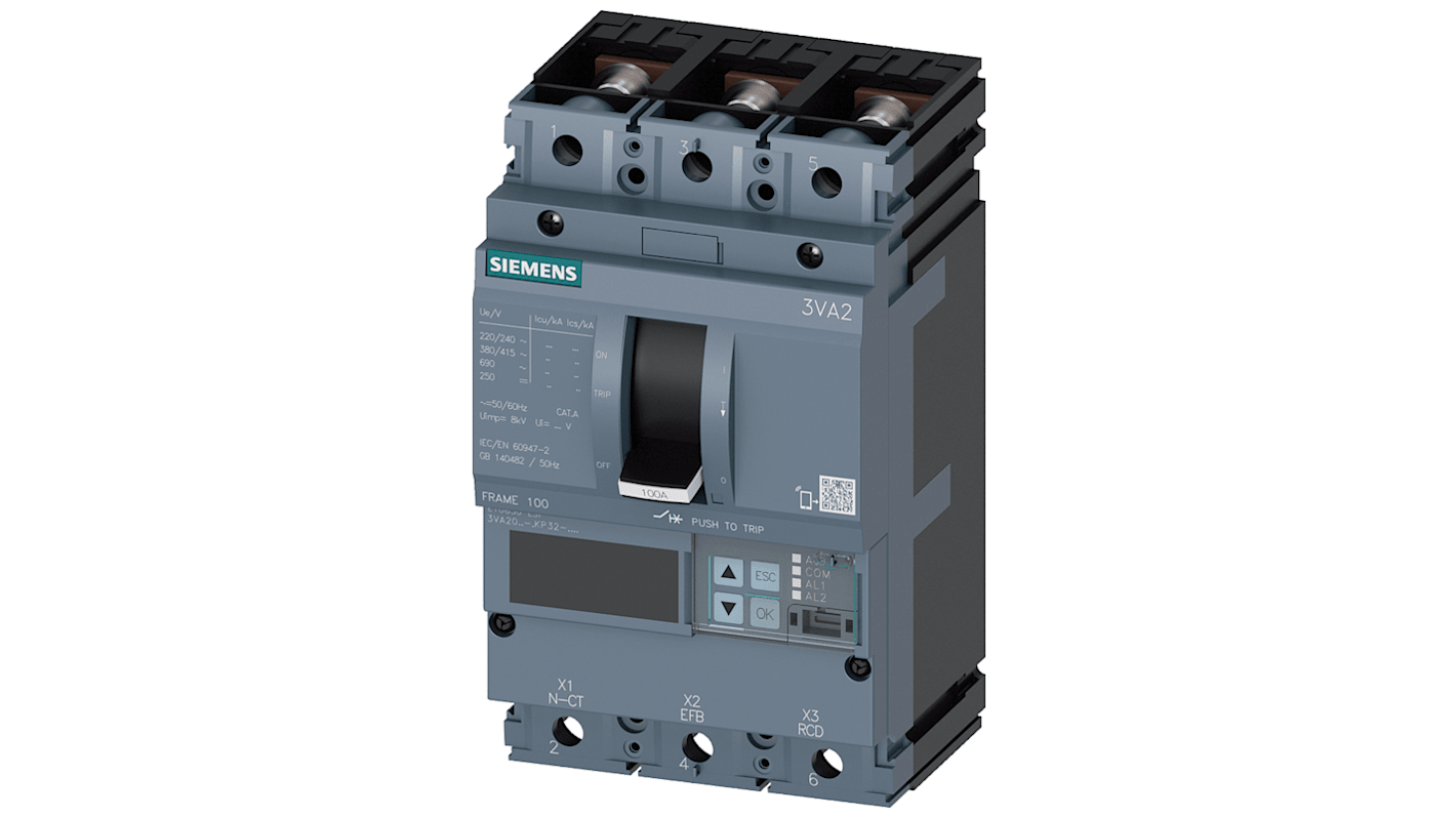 Siemens SENTRON 3VA2, Leistungsschalter MCCB 3-polig, 25A / Abschaltvermögen 55 kA 690V, L. 105mm