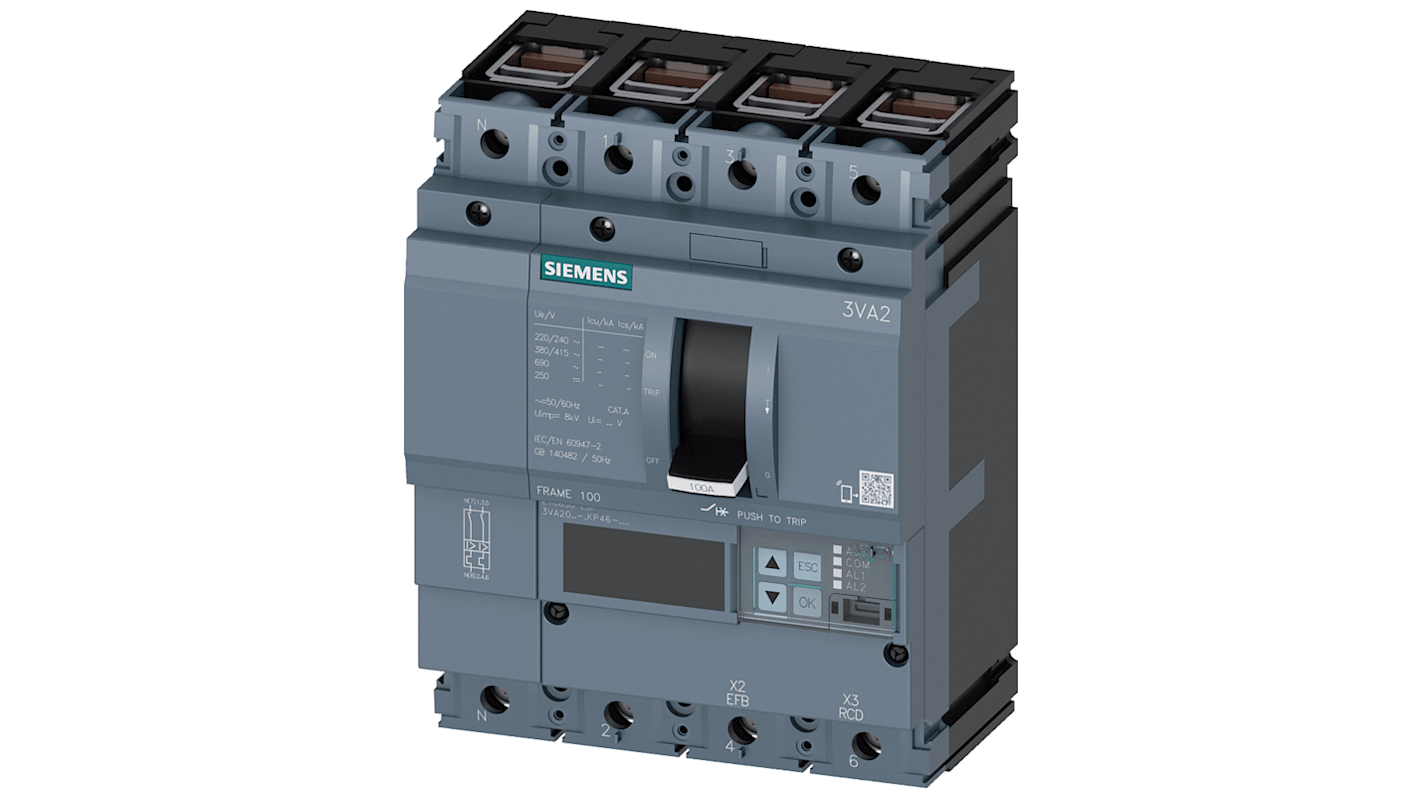 MCCB Siemens, 4 Polos, 25A, Capacidad de Ruptura 85 kA, SENTRON, 3VA2