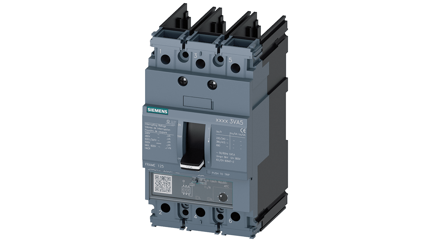 Interruttore magnetotermico scatolato 3VA5150-6EC31-0AA0, 3, 50A, 690V, potere di interruzione 65 kA