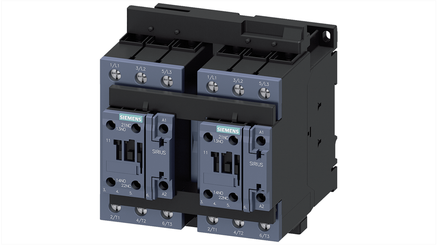 Siemens SIRIUS Wendeschütz / 230 V ac Spule, 3 -polig 3 Schließer / 37 A, Umkehrend