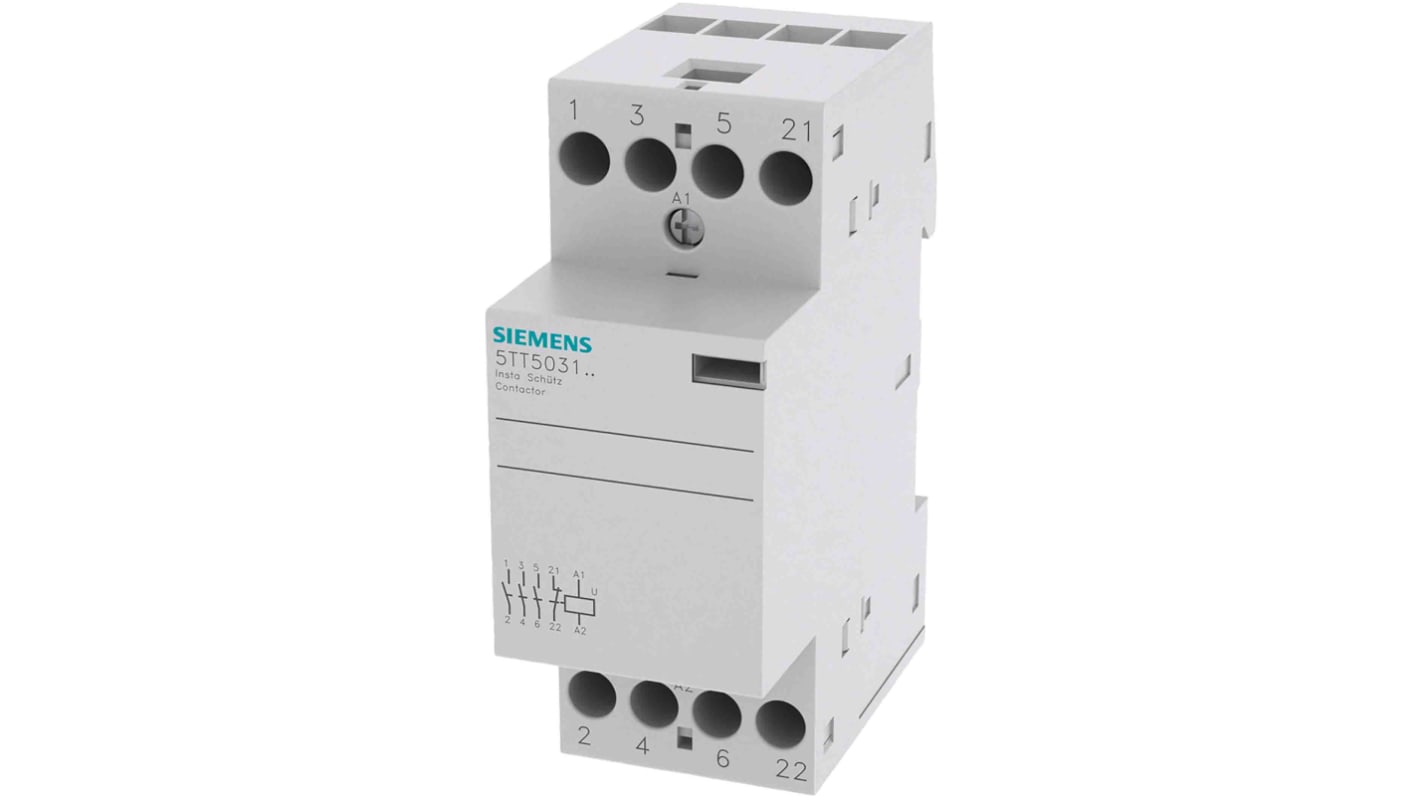 Contattore Siemens, 4 poli, 3NO + 1NC, 25 A, bobina 230 V c.a.