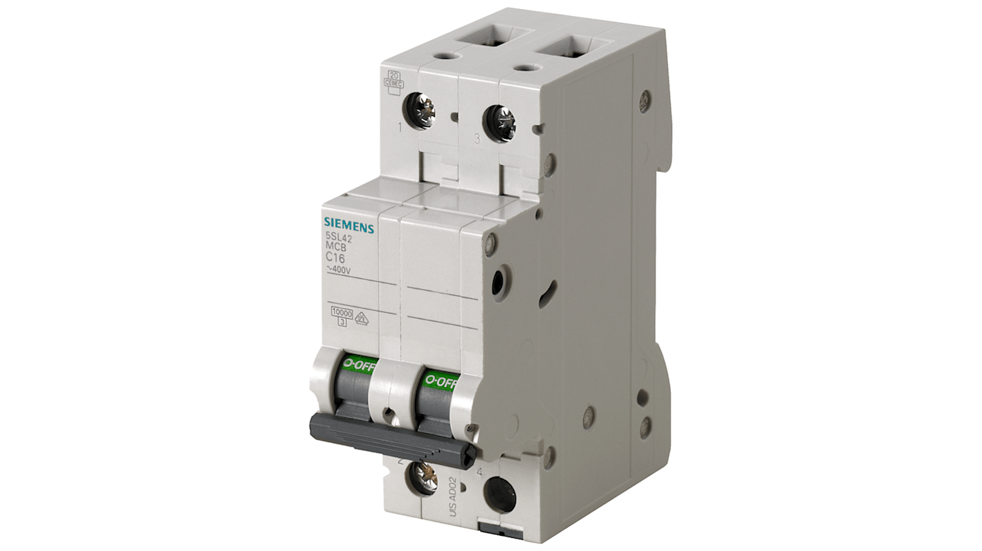 Siemens SENTRON 5SL4 MCB, 2P, 1A Curve C, 400V AC, 72V DC