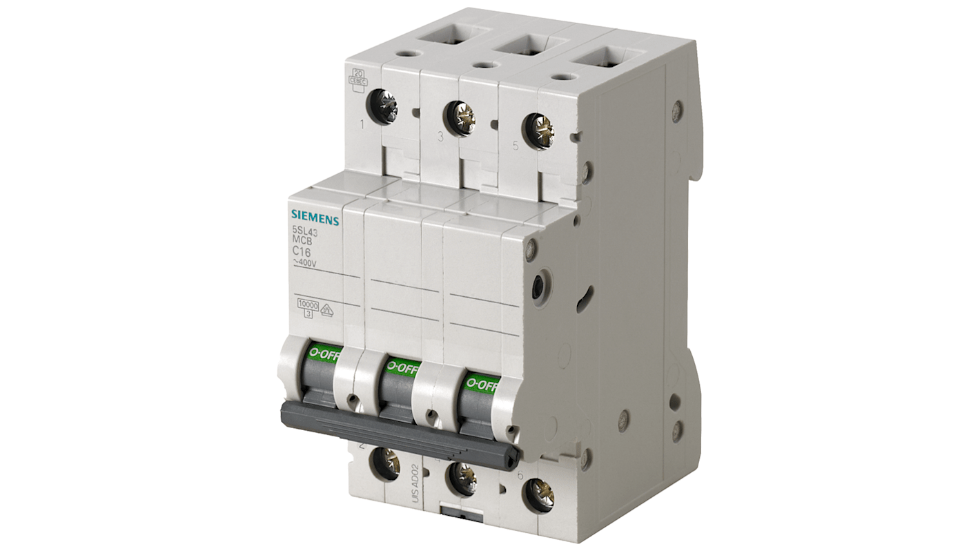 Siemens 5SL4 MCB Leitungsschutzschalter Typ C, 3-polig 1A 400V SENTRON DIN-Schienen-Montage