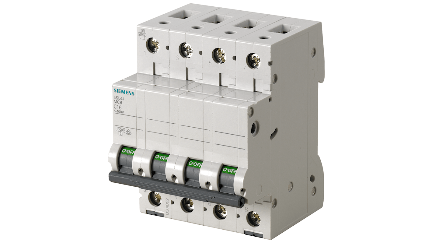 Siemens SENTRON 5SL4 MCB, 3P+N, 1A Curve C, 400V AC, 72V DC