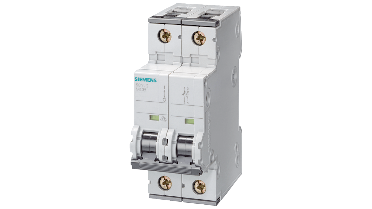 Siemens SENTRON 5SY5 MCB, 2P, 20A Curve B, 400V AC, 440V DC, 10 kA Breaking Capacity