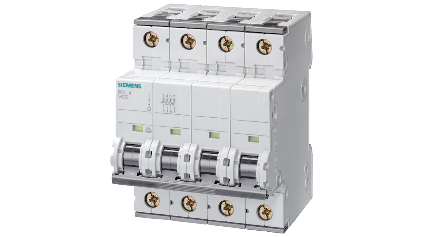 Siemens 5SY7 MCB Leitungsschutzschalter Typ B, 4-polig 32A 400V, Abschaltvermögen 5 kA SENTRON DIN-Schienen-Montage