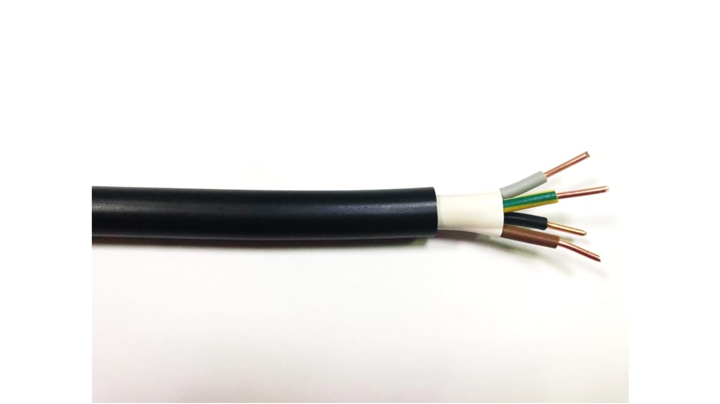 Cable de alimentación RS PRO de 4 núcleos, 1,5 mm², long. 100m, 1 kV, 600 V / 24 A, funda de PVC, Negro