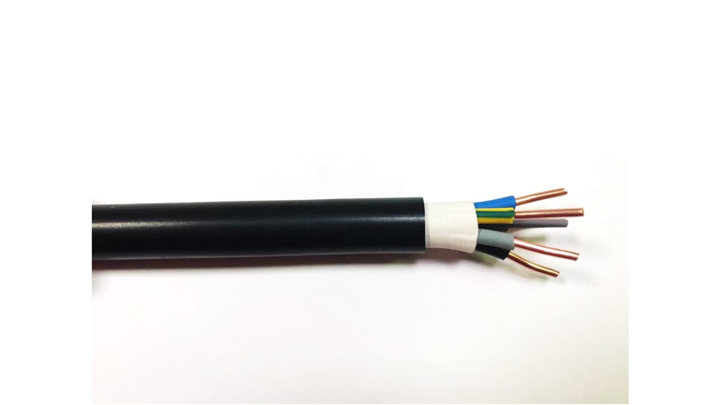 Cable de alimentación RS PRO de 5 núcleos, 1,5 mm², long. 100m, 1 kV, 600 V / 24 A, funda de PVC, Negro