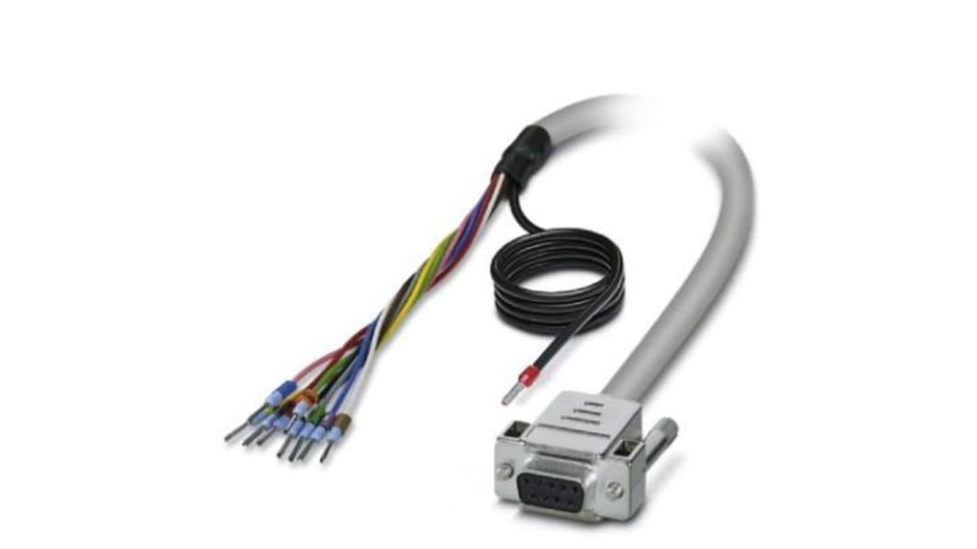 Cable serie Phoenix Contact 25/S, CABLE-D- 9SUB/F/OE/0, long. 3m, color Gris, con. A: Sub-D de 9 contactos Hembra, con.