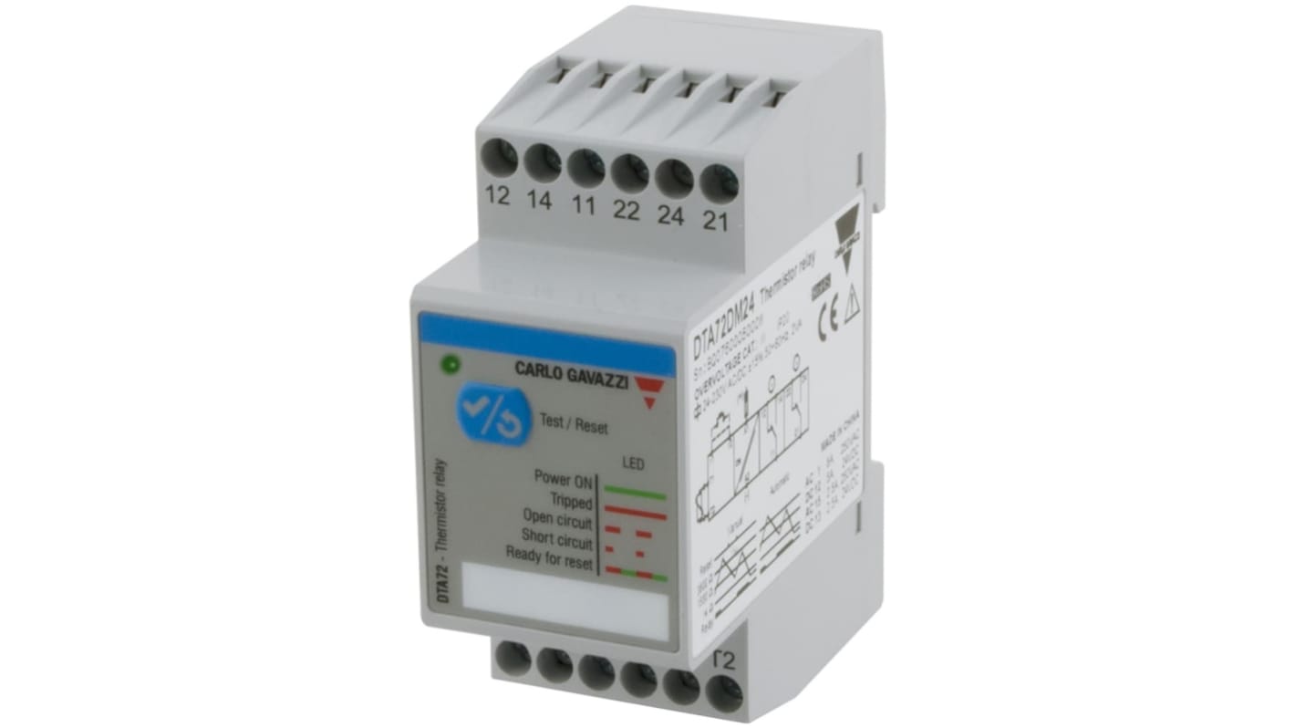 Carlo Gavazzi DTA72 Überwachungsrelais, für Thermistormotor-Temperaturschutz, 1-poliger Wechsler DIN-Schienen