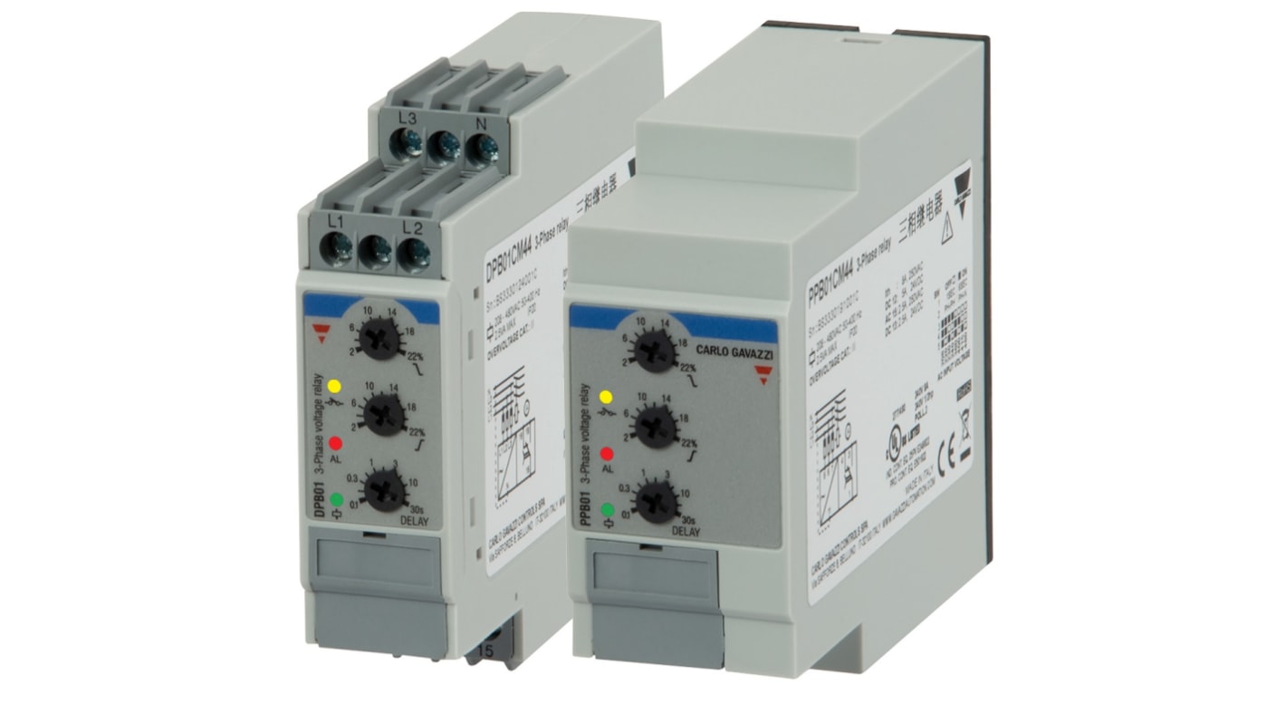 Relé de supervisión de Tensión Carlo Gavazzi serie PPB01, SPDT, 3 fases, enchufable