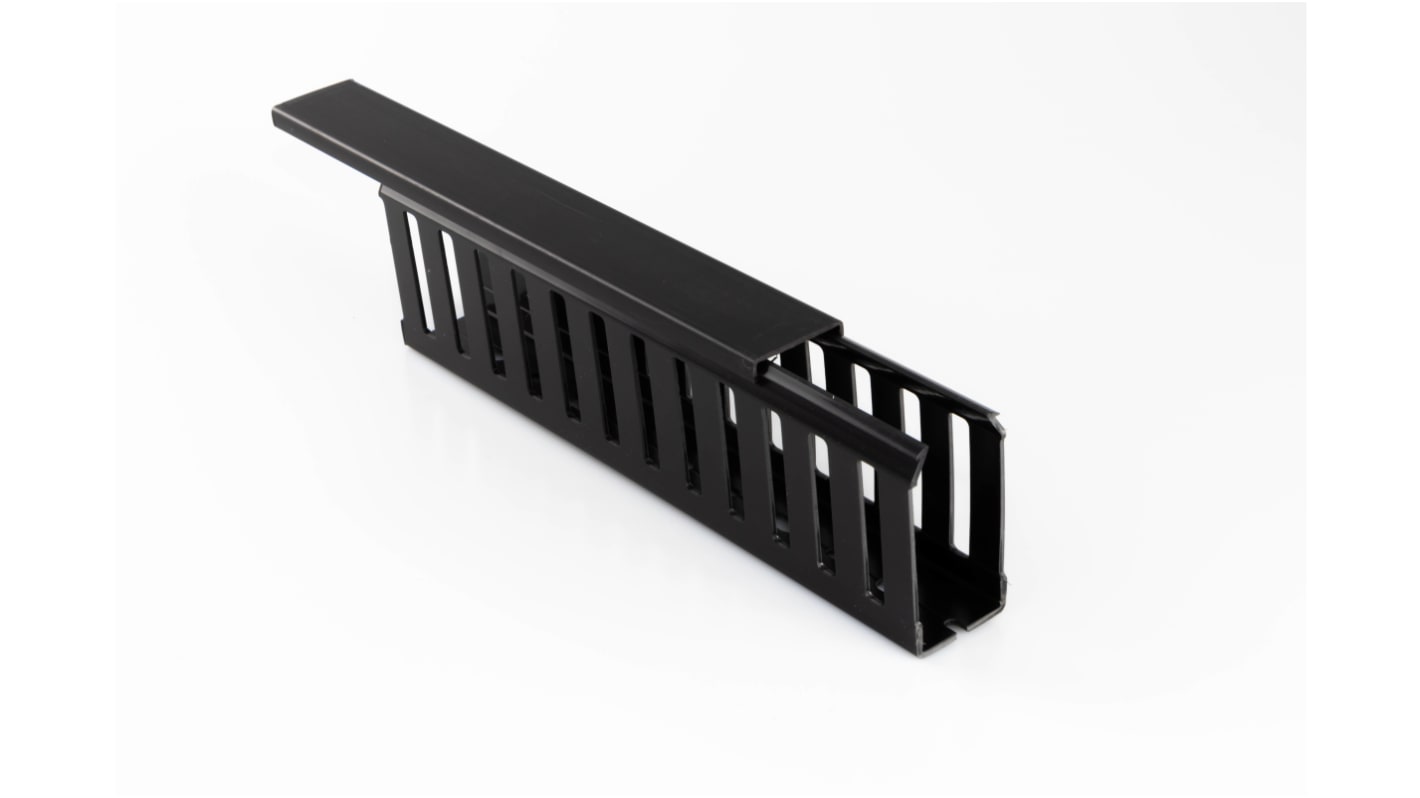 Betaduct 876 Black Slotted Panel Trunking - Open Slot, W25 mm x D50mm, L1m, PVC