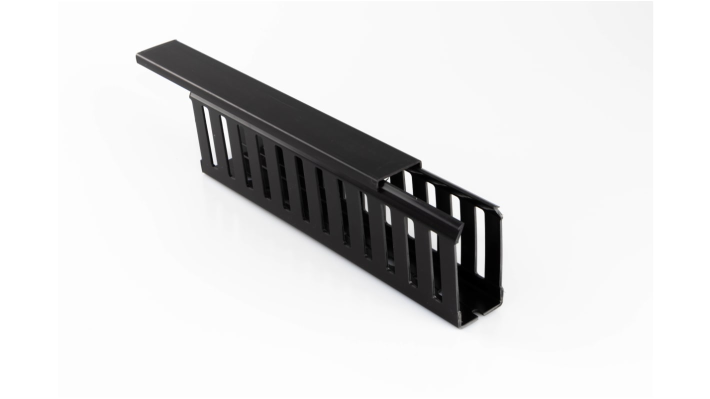 Beta Duct 877 Black Slotted Panel Trunking - Open Slot, W50 mm x D50mm, L1m, PVC