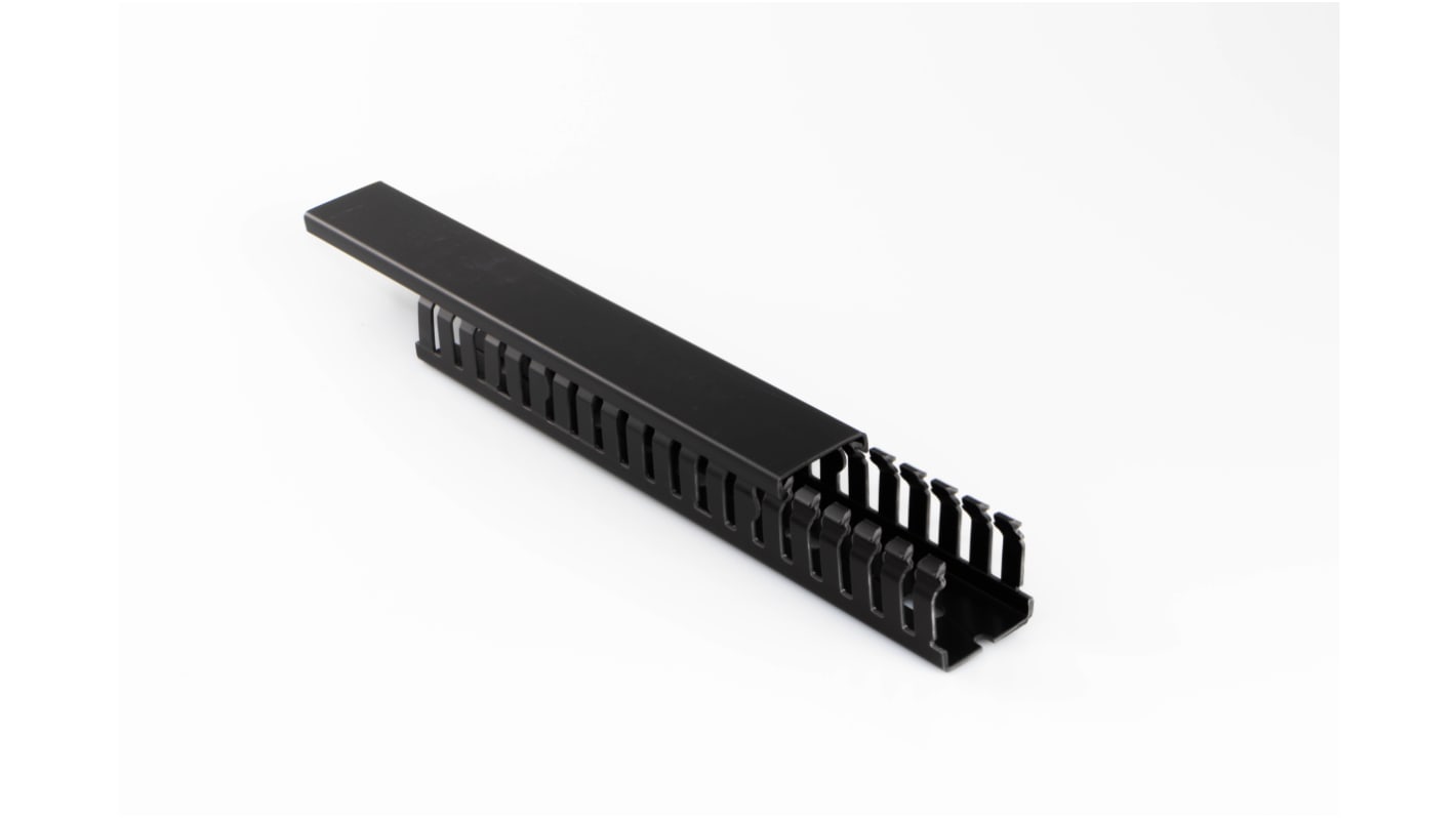 Betaduct 913 Black Slotted Panel Trunking - Open Slot, W25 mm x D50mm, L2m, PVC
