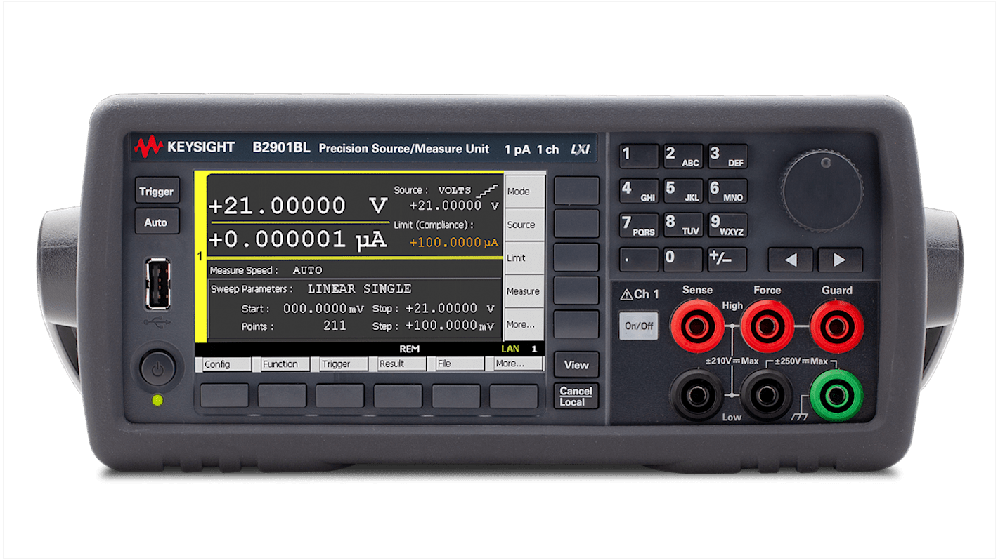 Zdrojový měřič B2901BL 1 kanál kanály, rozsah odporu: 2 Ω→ 200 MIL.Ω 1 μV → 21 V. 31,8 W