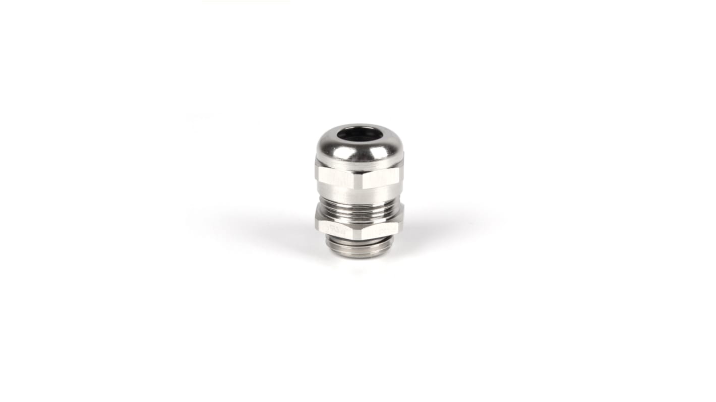 RS PRO Metallic Nickel Plated Brass Cable Gland, PG9 Thread, 4mm Min, 8mm Max, IP68